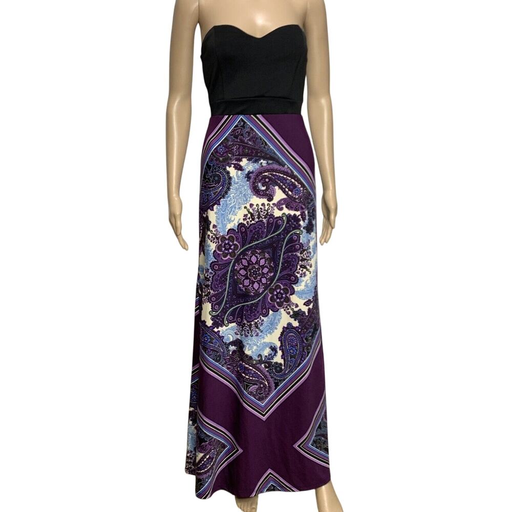 BaileyBlue Maxi Dress Womens Small Black Bodice Paisley Skirt‎ Sleeveless